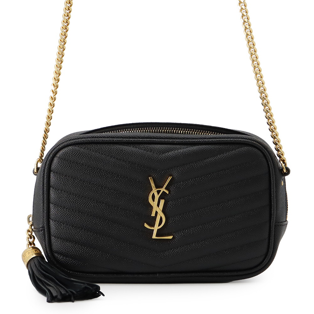 サンローランパリ チェーンショルダーバッグ ルー ミニ レザー 618057 SAINT LAURENT PARIS 黒 タッセル付き 【安心保証】 【中古】 サンローランパリ バッグ レディース SAINT LAURENT PARIS BAG