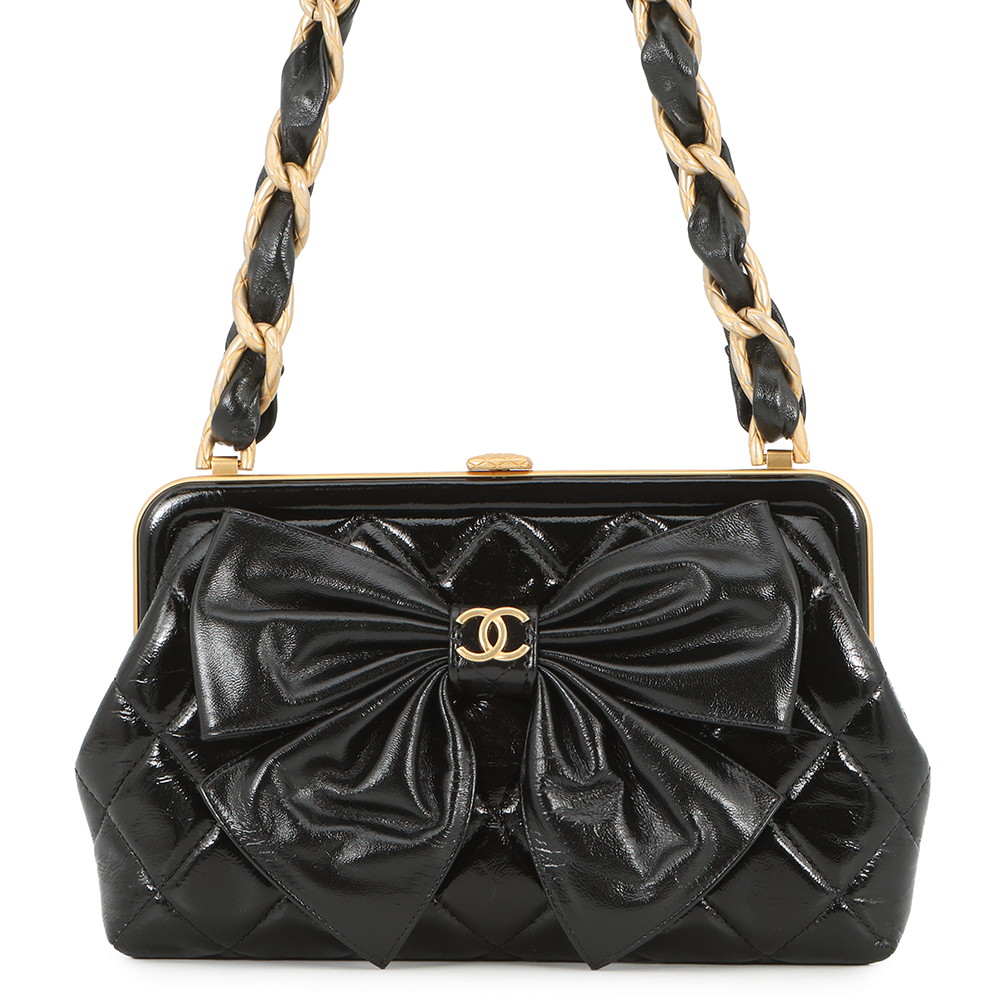 シャネル ショルダーバッグ マトラッセ ココマーク リボン チェーンクラッチバッグ パテントAP4029 CHANEL 黒 【安心保証】 【中古】 シャネル バッグ レディース CHANEL BAG