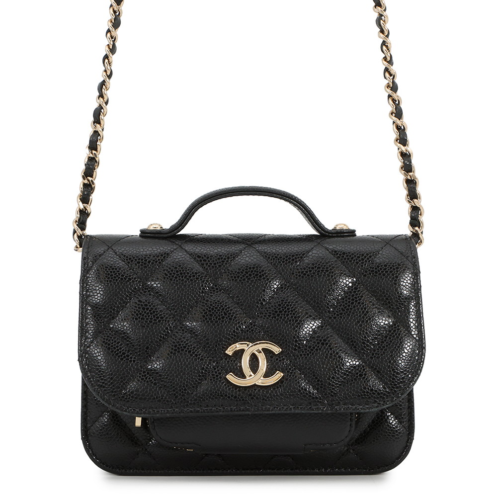 シャネル チェーンウォレット ココマーク ビジネスアフィニティ ミニ キャビアひと肌 AP2914 CHANEL 金入れ 黒 【楽になること引きうける】 【中古】  シャネル チェーンウォレット レディース CHANEL