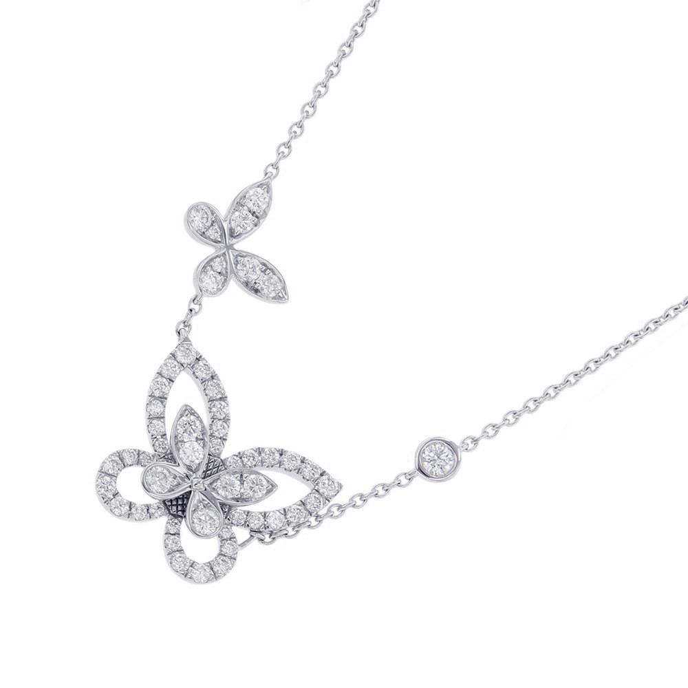 グラフ ネックレス ダブル バタフライ シルエット ダイヤモンド ペンダント ダイヤ 計0.53ct K18WGホワイトゴールド RGP745 【安心保証】 【中古】 グラフ バタフライ ダイヤモンド パヴェダイヤ GRAFF 中古 418,230円
