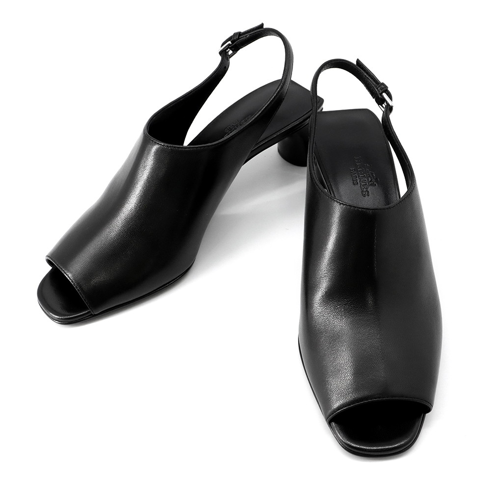 エルメス サンダル マルリー45 ナッパレザー レディース大きさ37 HERMES 踵 靴 黒 【中古】  エルメス サンダル HERMES SANDAL