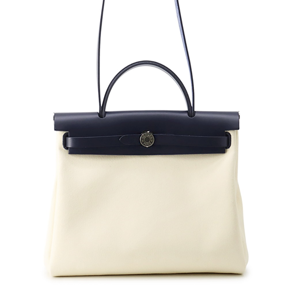 エルメス エールバッグジップPM ホワイト/ブルーサフィール/シルバー金具 トワルミリタリー/ヴァッシュハンター G刻印 白 【中古】 エルメス バッグ エルメス HERMES BAG｜ギャラリーレア店