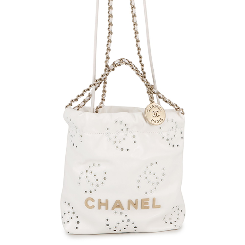 シャネル ハンドバッグ CHANEL 22 ミニ ココマーク パンチング シャイニーカーフレザー AS3980 2wayショルダー 白 【安心保証】 【中古】 シャネル バッグ シャネル レディース CHANEL BAG|ギャラリーレア店