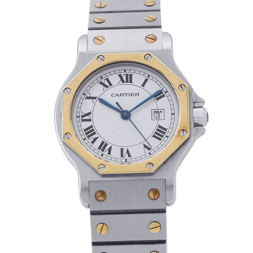 カルティエ サントスオクタゴン LM W2001583 Cartier 腕時計 白文字盤 クォーツ 【安心保証】 【中古】 カルティエ サントスオクタゴン Cartier カルティエ 中古|ギャラリーレア店