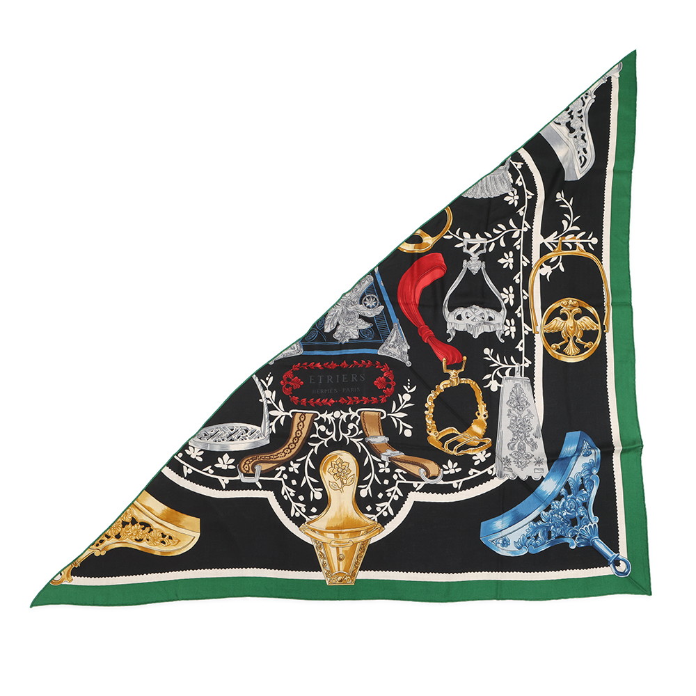 エルメス 袈裟 ３角形 ジェアン 鐙・リミックス Etriers Remix カシミール 地絹 HERMES 2022年秋冬 エルメス 袈裟 HERMES SCARF