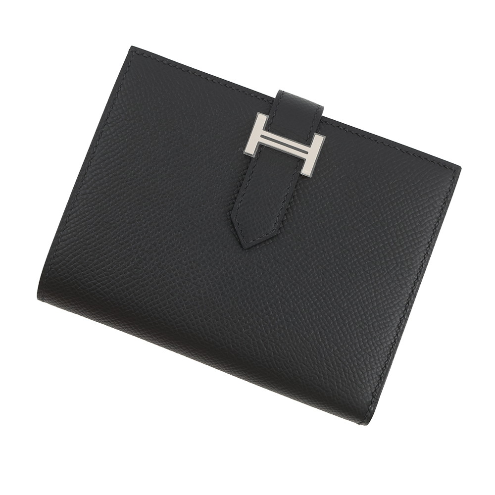エルメス 二つ折り金入れ ベアンコンパクト 黒いこと/しろがね色金具 エプソン Z目じるし 黒 【中古】 エルメス 金入れ エルメス 二つ折り金入れ HERMES WALLET