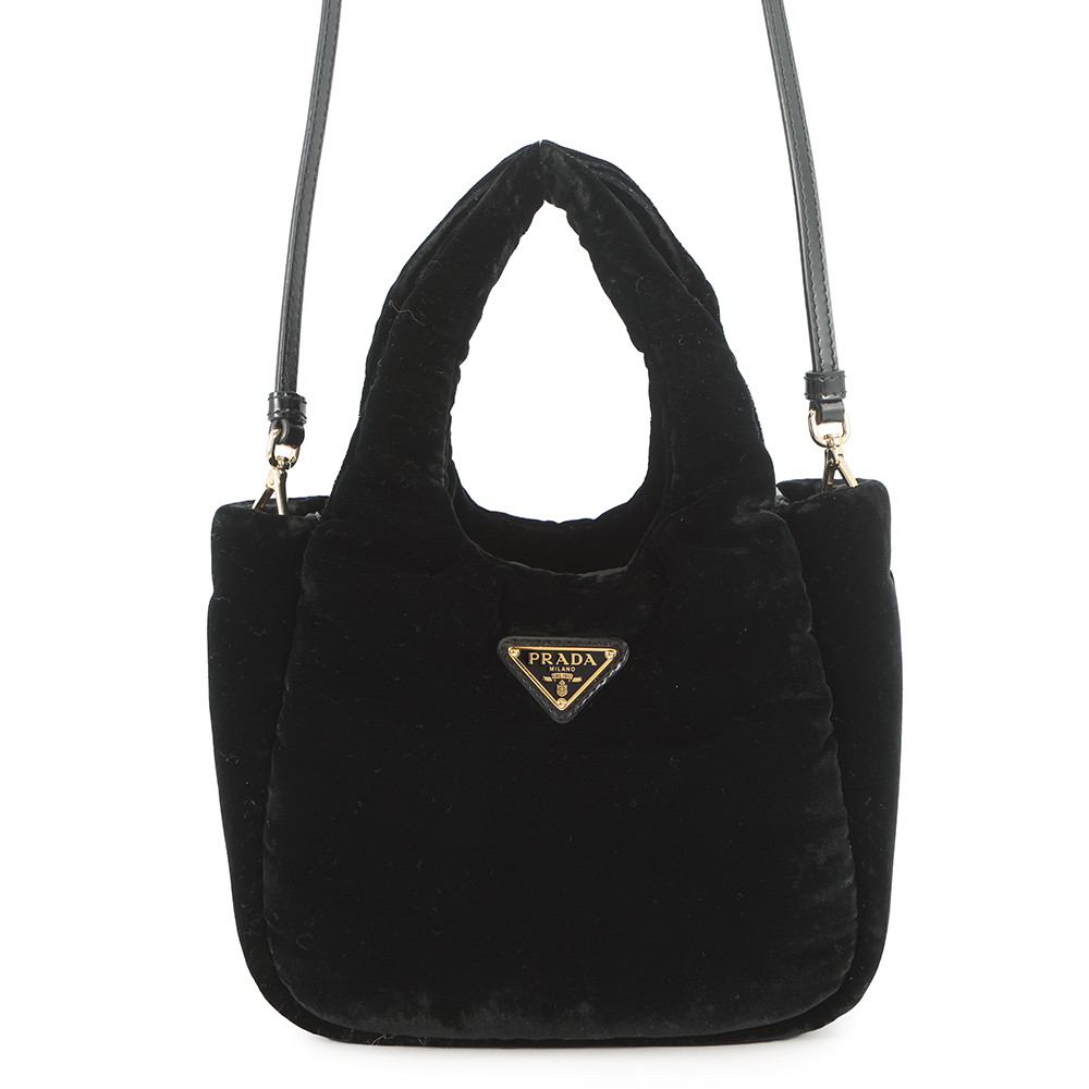 プラダ ハンドバッグ ミニバッグ ベルベット 1BA410 PRADA 2way 黒 【安心保証】 【中古】 プラダ バッグ PRADA BAG｜ギャラリーレア店