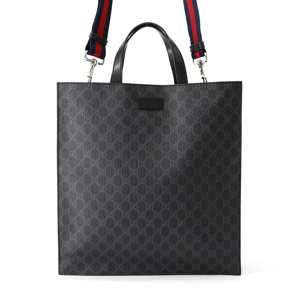 グッチ トートバッグ GGスプリーム/なめし革 495559 GUCCI 2wayショルダーバッグ 黒 【楽になること引きうける】 【中古】 グッチ 御徒面子 メンズ GUCCI BAG