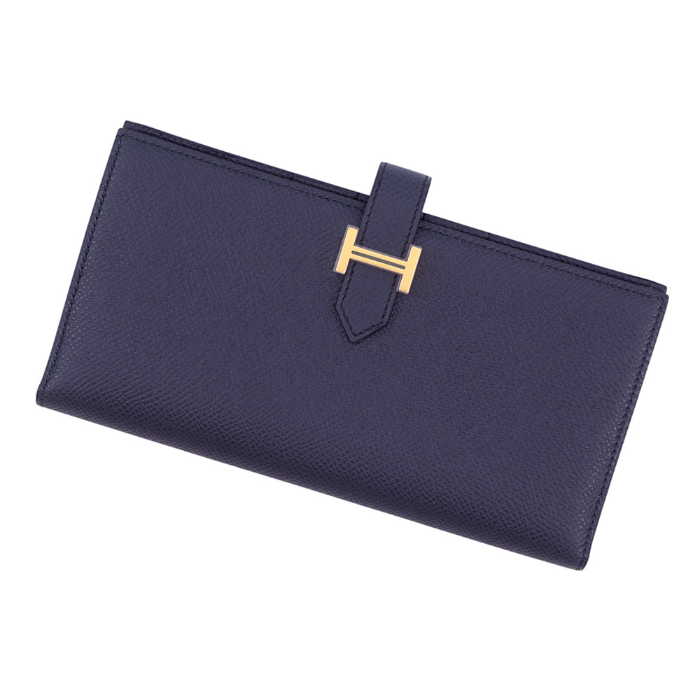 エルメス 長金入れ ベアンスフレ マチ有り ブルーインディゴ/ゴールド金具 エプソン B目じるし 【中古】 エルメス 金入れ エルメス 長金入れ HERMES WALLET