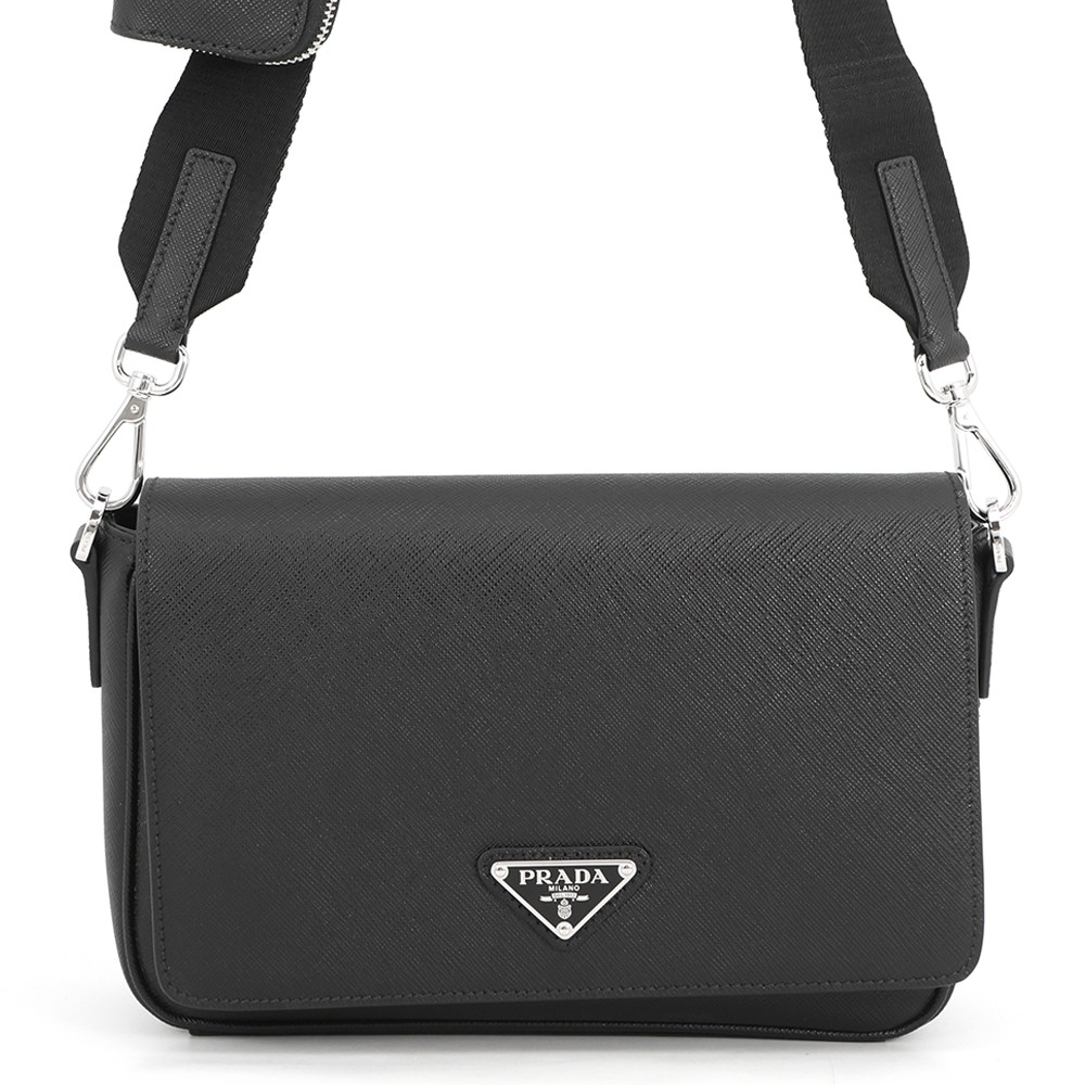 プラダ ショルダーバッグ ３角形ロゴタイプ サフィアーノ なめし革 2VD059 PRADA 黒 【中古】 プラダ 御徒面子 PRADA BAG
