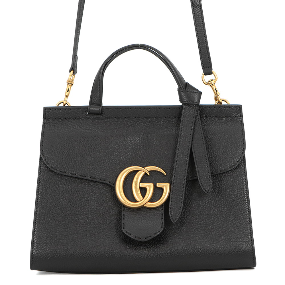 グッチ ハンドバック GGマーモント なめし革 739076 GUCCI 御徒面子 2way 黒 【安全性のある引き請ける】 【中古】 グッチ 御徒面子 GUCCI BAG