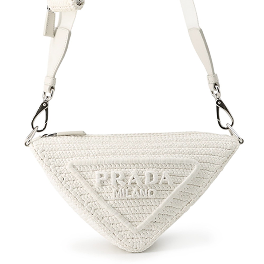プラダ ショルダーバッグ 三角形 ラフィア 1BH190 PRADA 白 【安全性のある引き請ける】 【中古】 プラダ 御徒面子 PRADA BAG