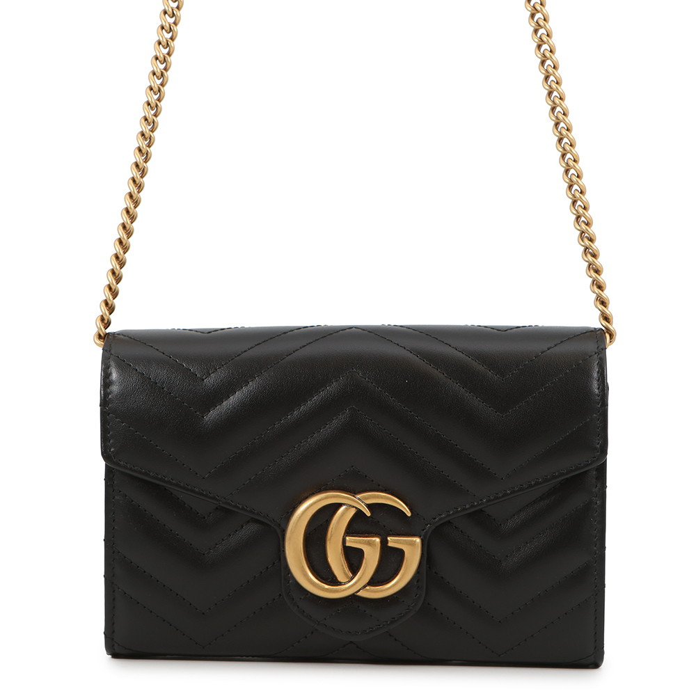 グッチ チェーンウォレット GGマーモント シェブロン キルティング 474575 GUCCI 金入れ ダブルG ショルダーバッグ 黒 【中古】 グッチ GGマーモント チェーンウォレット 金入れ GUCCI WALLET