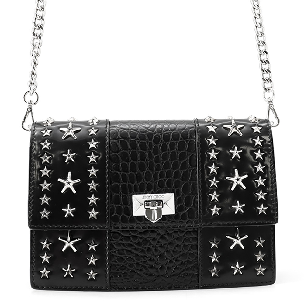 ジミーチュウ チェーン店ショルダーバッグ スタースタッズ ピクシス クロコ型押しなめし革 JIMMY CHOO 黒 【楽になること引き受ける】 【中古】 ジミーチュウ 御徒面子 JIMMY CHOO BAG