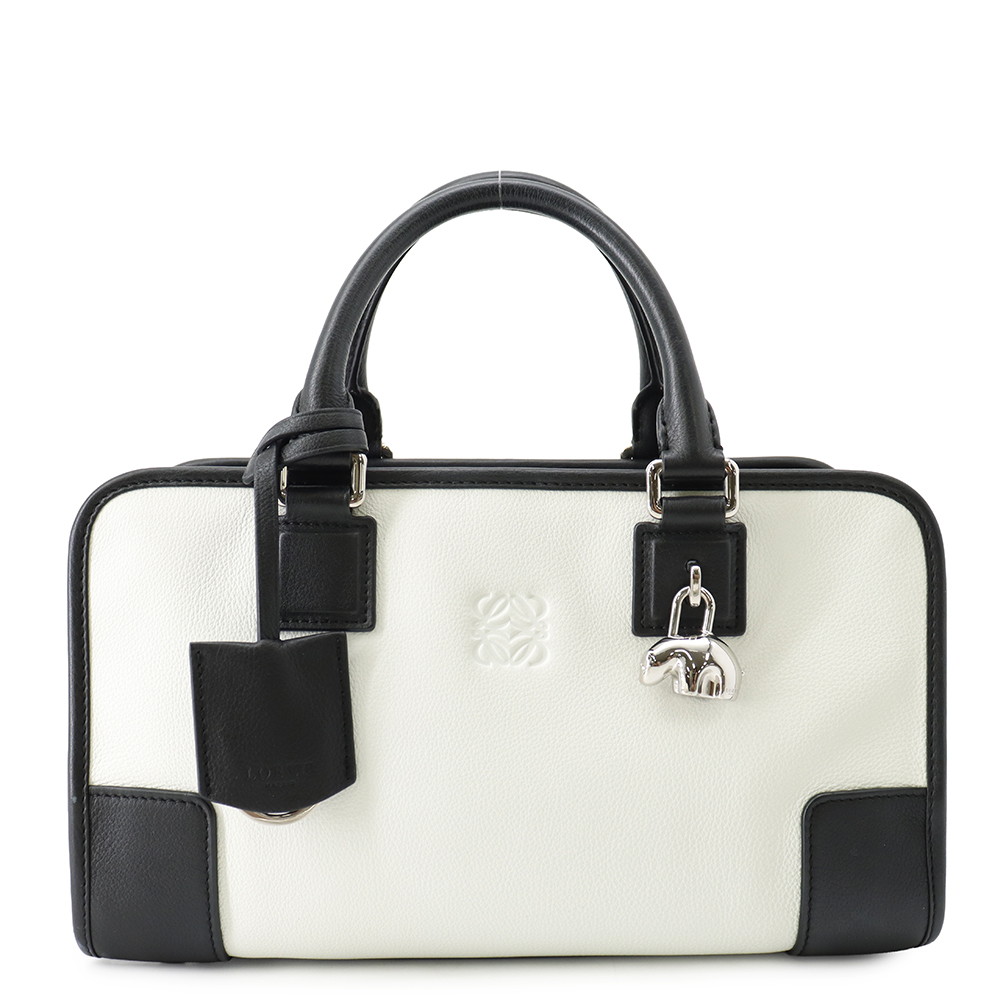 ロエベ ハンドバック アマソナ28 リミテッドエディション バイ色合い なめし革 35279A03PL LOEWE 白 黒 【安全性のある引き請ける】 【中古】 ロエベ 御徒面子 LOEWE BAG