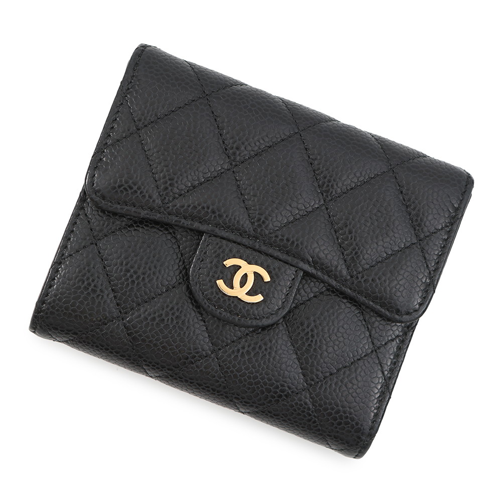シャネル 三つ折り銭入れ 古典派音楽 スモール 下げ翼 ウォレット 子ヒツジ人はだ AP0231 CHANEL 銭入れ 黒いこと 黒 【安全性のある引き請ける】 【中古】 シャネル 銭入れ シャネル レディース CHANEL WALLET