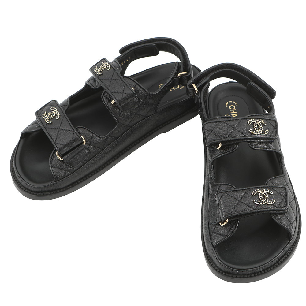 シャネル サンダル ココマーク マトラッセ なめし革 レディース大きさ38C G35927 CHANEL 靴 黒 【中古】  シャネル サンダル レディース CHANEL