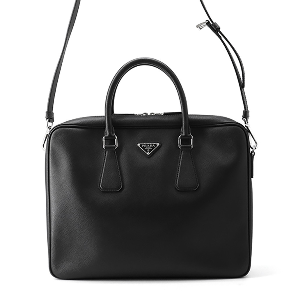 プラダ ブリーフ入れもの サフィアーノ ３角形ロゴタイプ 2VE028 PRADA ２way肩部 メンズ 黒 【楽になること引き受ける】 【中古】 プラダ 御徒面子 プラダ メンズ PRADA BAG