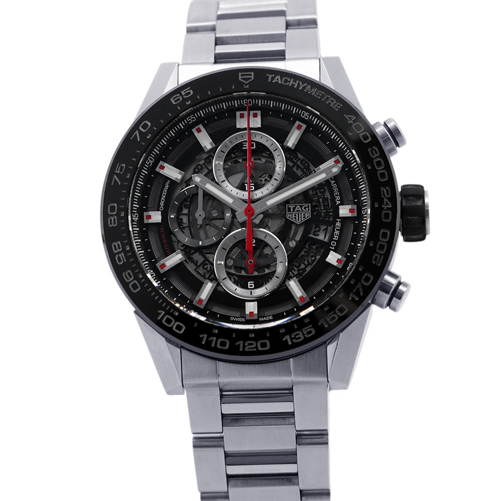 タグホイヤー カレラ キャリバー ホイヤー01 クロノグラフ CAR2A1W.BA0703 TAG Heuer ウオッチ スケルトン/黒文字盤 【楽になること引きうける】 【中古】 タグホイヤー カレラ TAG Heuer タグホイヤー 中古
