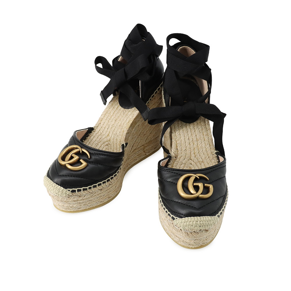 グッチ サンダル GGマーモント レースアップ エスパドリーユ ウェッジソール レディースサイズ34 1/2 573023 GUCCI 靴 黒 【安心保証】 【中古】 グッチ サンダル レディース GUCCI｜ギャラリーレア店 32,825円