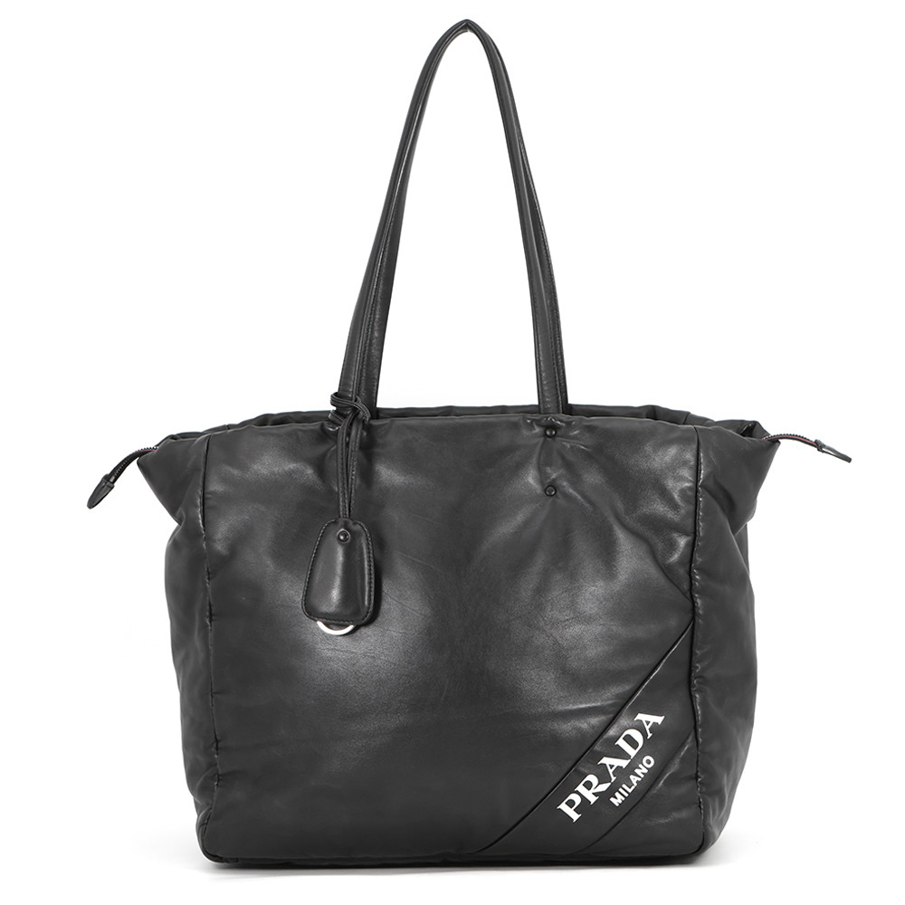 プラダ トートバッグ ロゴ レザー 1BG223 PRADA 黒 【安心保証】 【中古】 プラダ バッグ PRADA BAG｜ギャラリーレア店