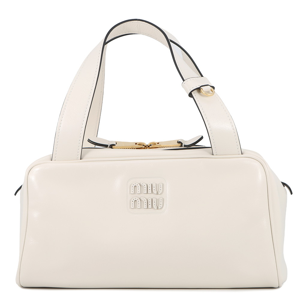 ミュウミュウ ハンドバッグ ボーリング ロゴ レザー 5BB182 Miu Miu 白 【中古】 ミュウミュウ バッグ Miu Miu BAG|ギャラリーレア店
