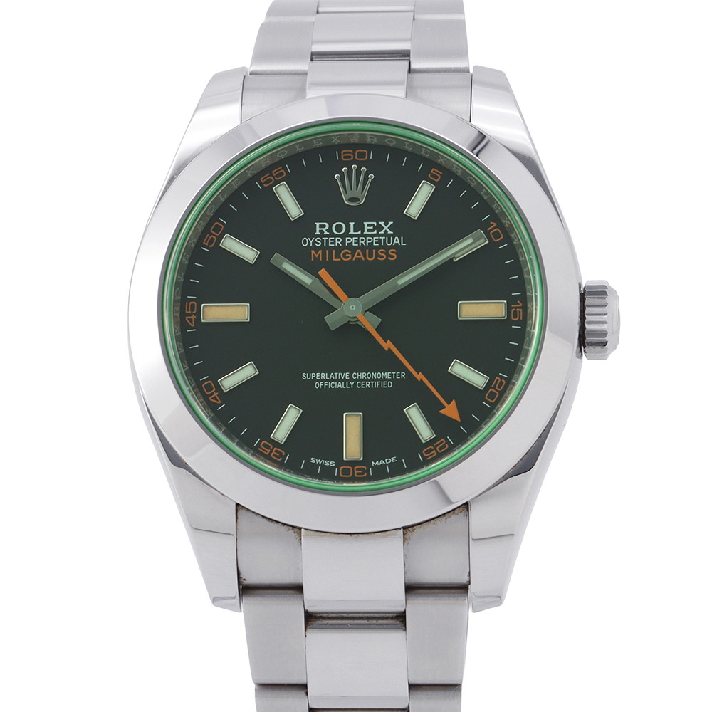 ロレックス ミルガウス グリーンガラス ランダムシリアル ルーレット 116400GV ROLEX 腕時計 黒文字盤 【安心保証】 【中古】 ロレックス ミルガウス ROLEX ロレックス|ギャラリーレア店