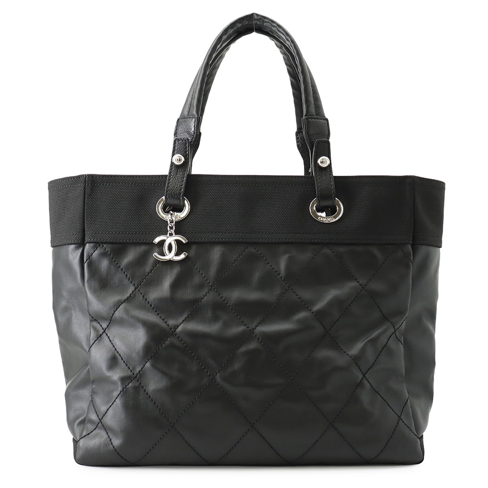 シャネル トートバッグ マトラッセ パリビアリッツ トートMM ココチャーム A34209 CHANEL 黒 【安心保証】 【中古】 シャネル マトラッセ バッグ レディース CHANEL BAG｜ギャラリーレア店