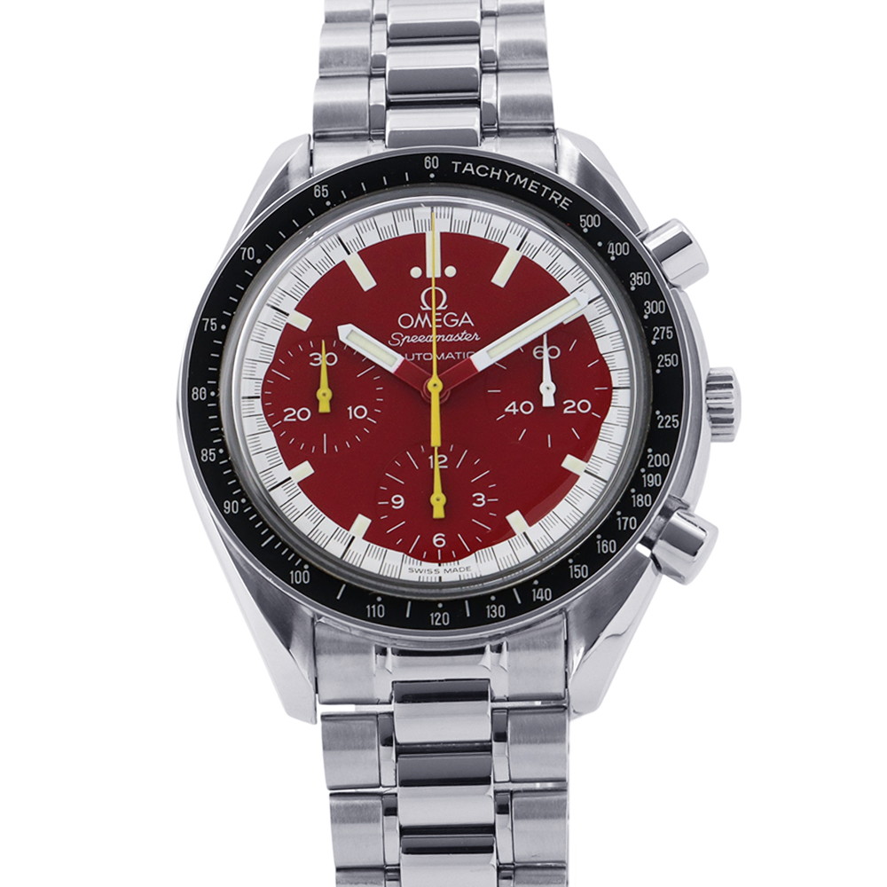 オメガ スピードマスター レーシング ミハエル シューマッハ 3510.61.00 OMEGA 腕時計 レッド文字盤 【安心保証】 【中古】 オメガ スピードマスター OMEGA オメガ 中古｜ギャラリーレア店 228,450円