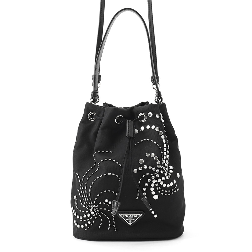 プラダ ハンドバッグ Re-Nylon 巾着バッグ ナイロン ビーズ 1BE067 PRADA 2wayショルダーバッグ 黒 【中古】 プラダ バッグ PRADA BAG｜ギャラリーレア店