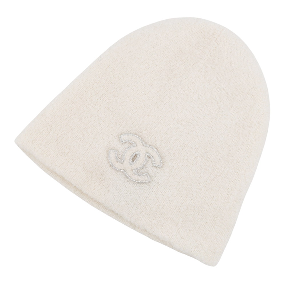 シャネル ニット帽 ココマーク カシミヤ シルク CHANEL 帽子 ニットキャップ 白 【安心保証】 【中古】 シャネル ニット帽 CHANEL｜ギャラリーレア店