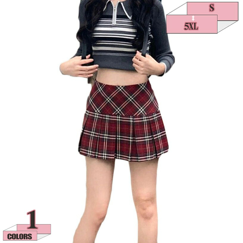 1000円OFFクーポン チェック プリーツスカート レディース 春夏 ミニ ハイウエスト スクールスカート 裏地付き Aライン きれいめ ふんわり 可愛さ溢れる 制服 スカート 高校活動 カジュアル 赤チェック柄 プリーツスカート 大きいサイズ gratiahome