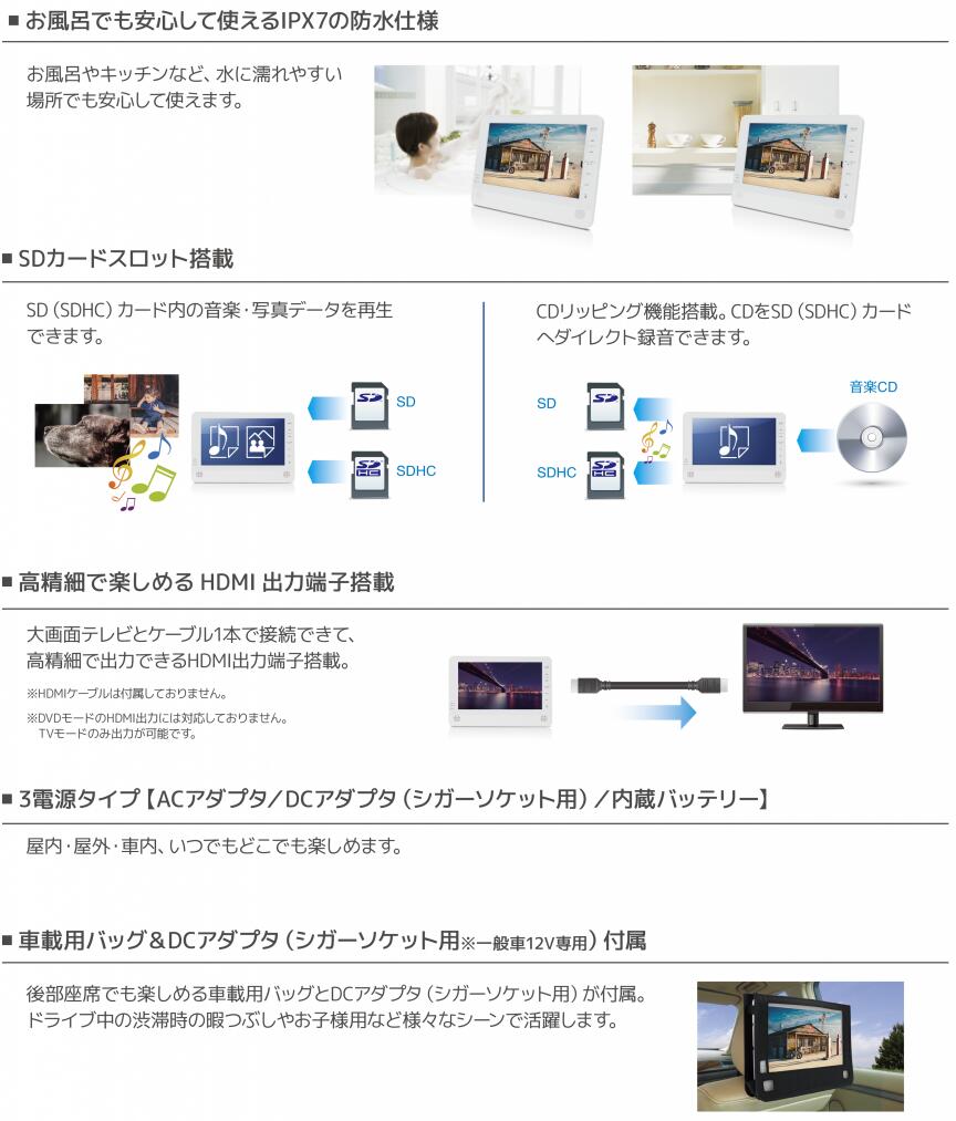 お風呂テレビジョン 防水 ポータブルテレビ 録画使い方内蔵 12インチ触手工事不要 可成録 32gb 地デジ ポータブルテレビ防水機能 お出かけ フルセグ ワンセグ ポータブルdvdプレイヤー Cd内蔵コンピュータストレージ船積 車載カバン幸せ アウトドア ビバーク バスタブ