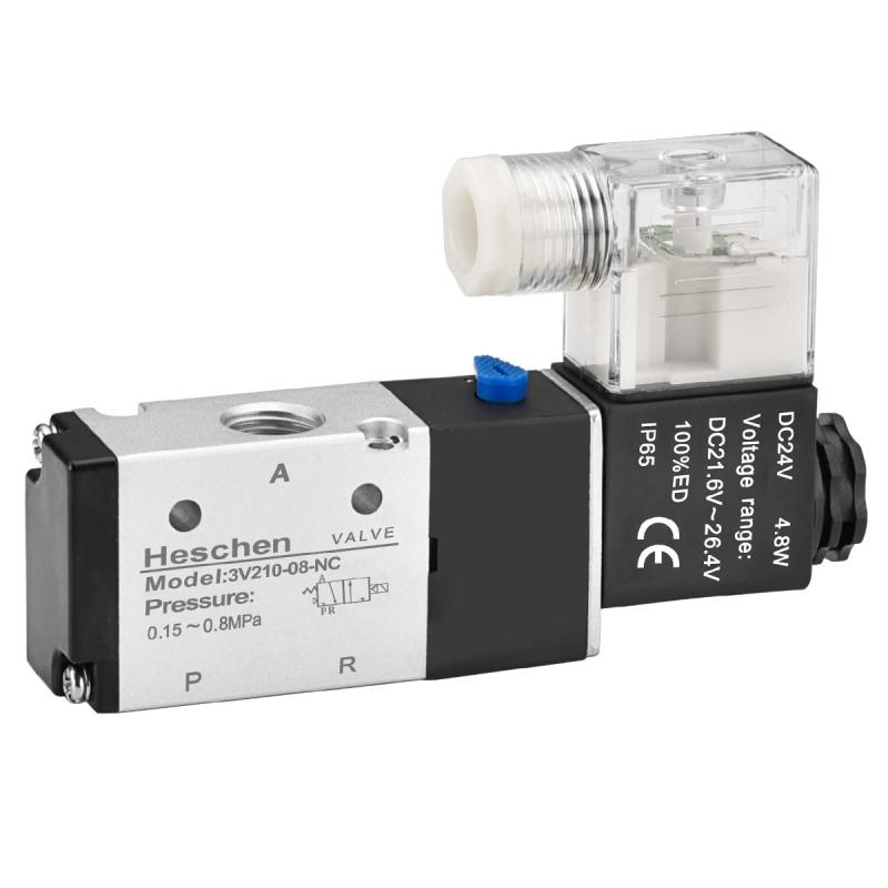 Heschen Électrovanne pneumatique électrique 6, 3V210-08, DC24V, PT1/4, 3/2 voies, silencieux de base de collecteur, ensemble de raccords rapides