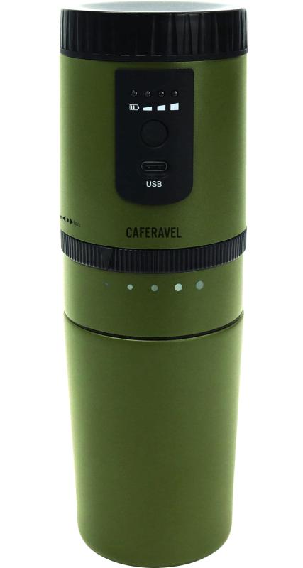 エステエール(Estale) コーヒーメーカー 電動式 一人分 キャンプ アウトドア に オールインワン caf・・ravel (豆を挽く、ドリップ、飲む これ一台で) オリーブ グリーン