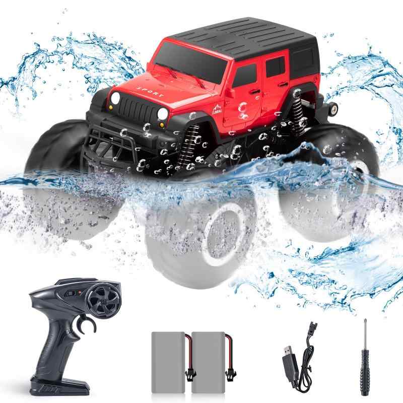 Carox ラジコン 水陸両用 4wd 防水 オフロード ラジコンカー 子供向け 衝突防止機能を備え 360°回転できる 超信地旋回 水陸両用 オフロード ラジコン 充電式バッテリー2個付き SDGs エスディー