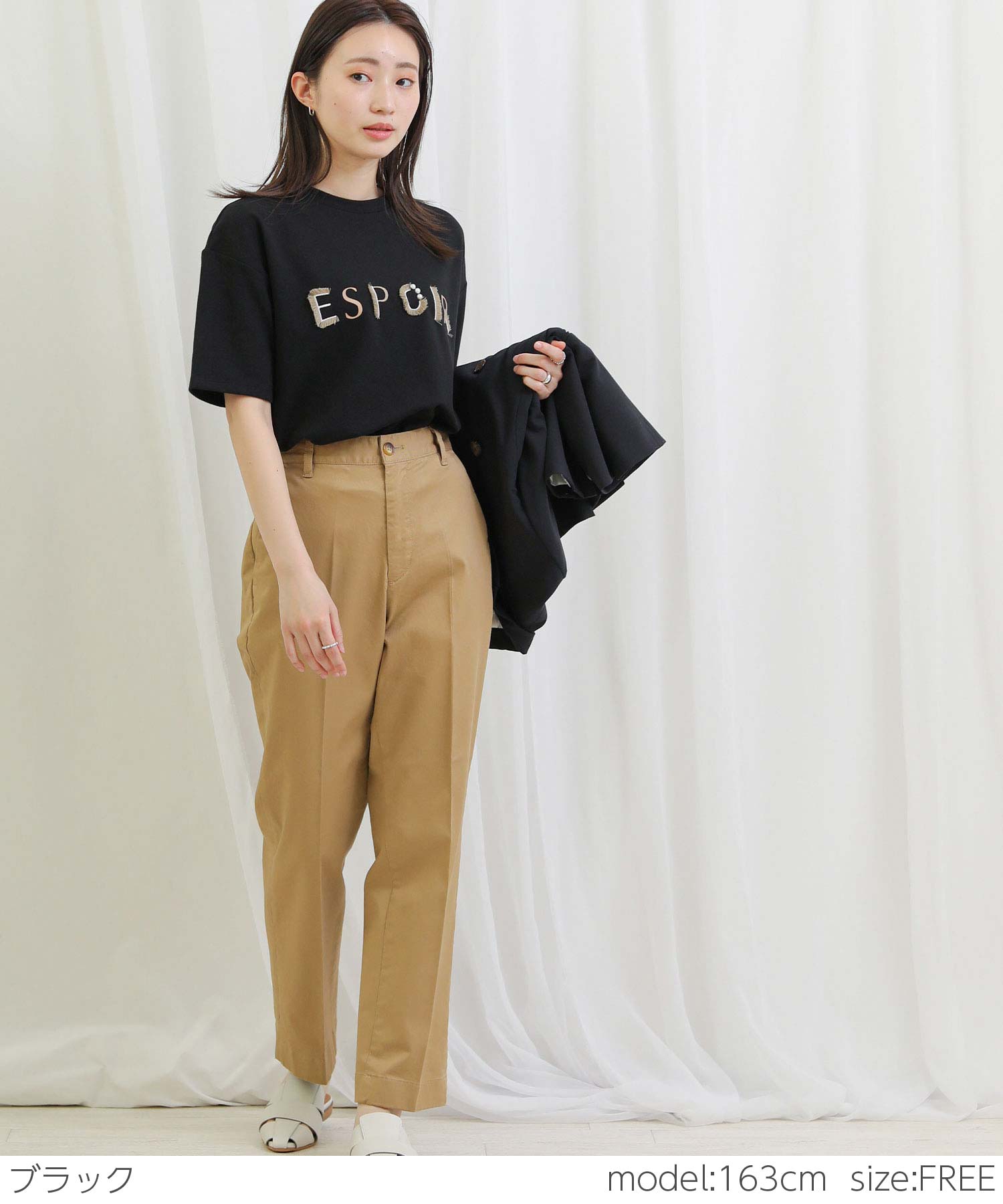 最短即日発送 カットソー 夏 半袖 春 Tシャツ Espoirフリンジ5分袖カットソー レディース カジュアル トップス 5分袖