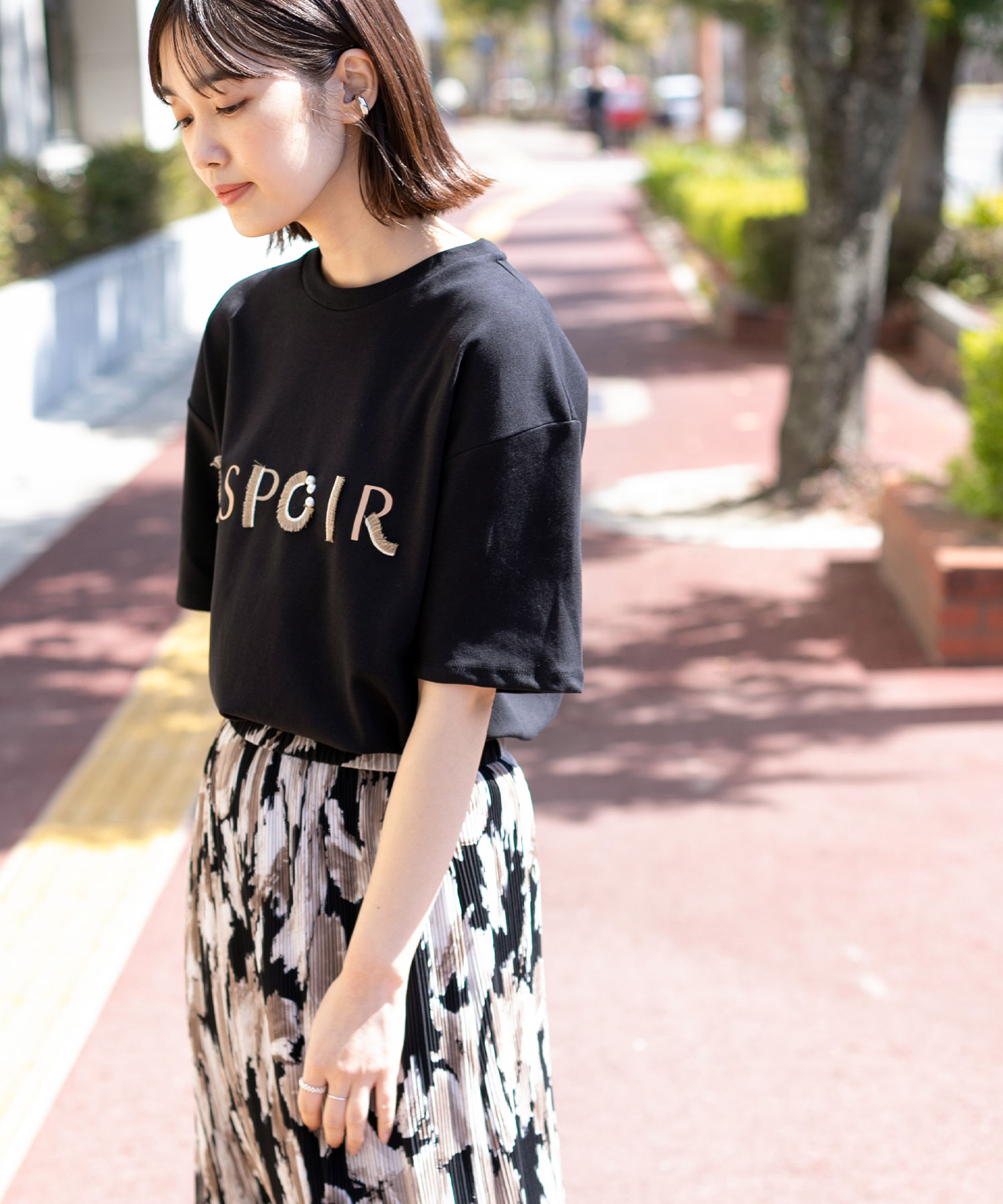 最短即日発送 カットソー 夏 半袖 春 Tシャツ Espoirフリンジ5分袖カットソー レディース カジュアル トップス 5分袖