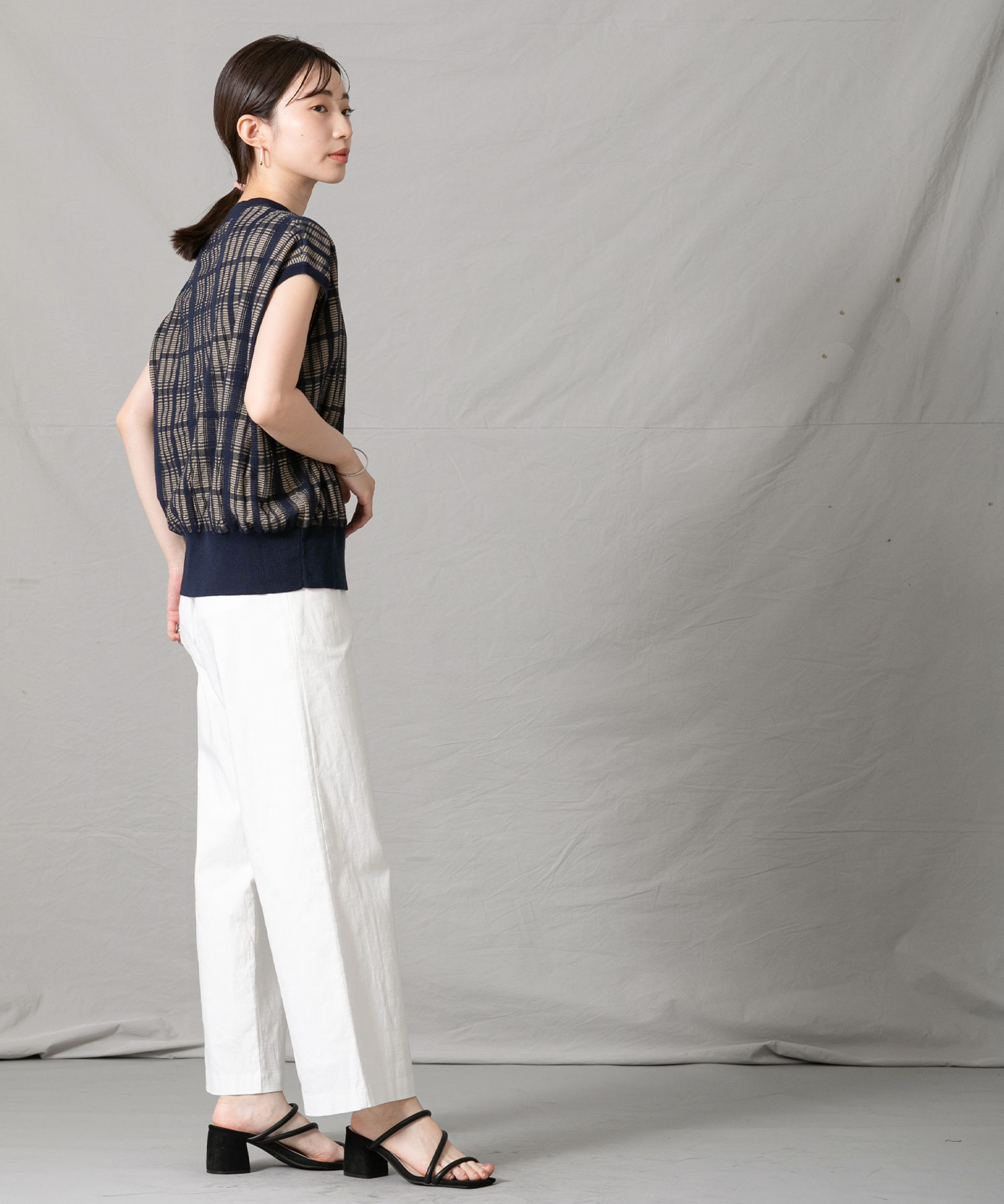 最短即日発送 ニット ブラウン レディース 配色すかしチェックベストニット 秋 ネイビー 夏 ブラック チェック ベージュ