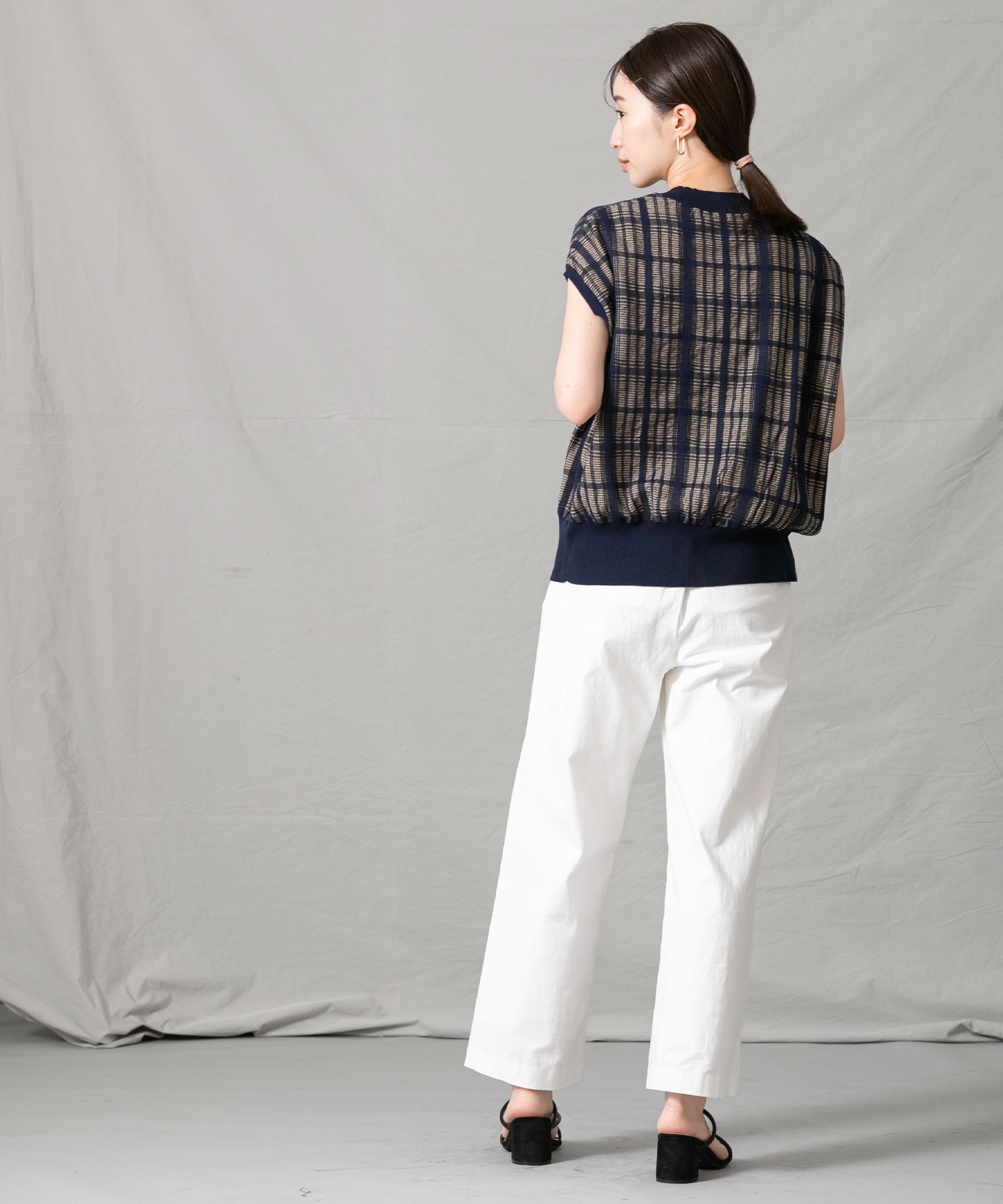 最短即日発送 ニット ブラウン レディース 配色すかしチェックベストニット 秋 ネイビー 夏 ブラック チェック ベージュ