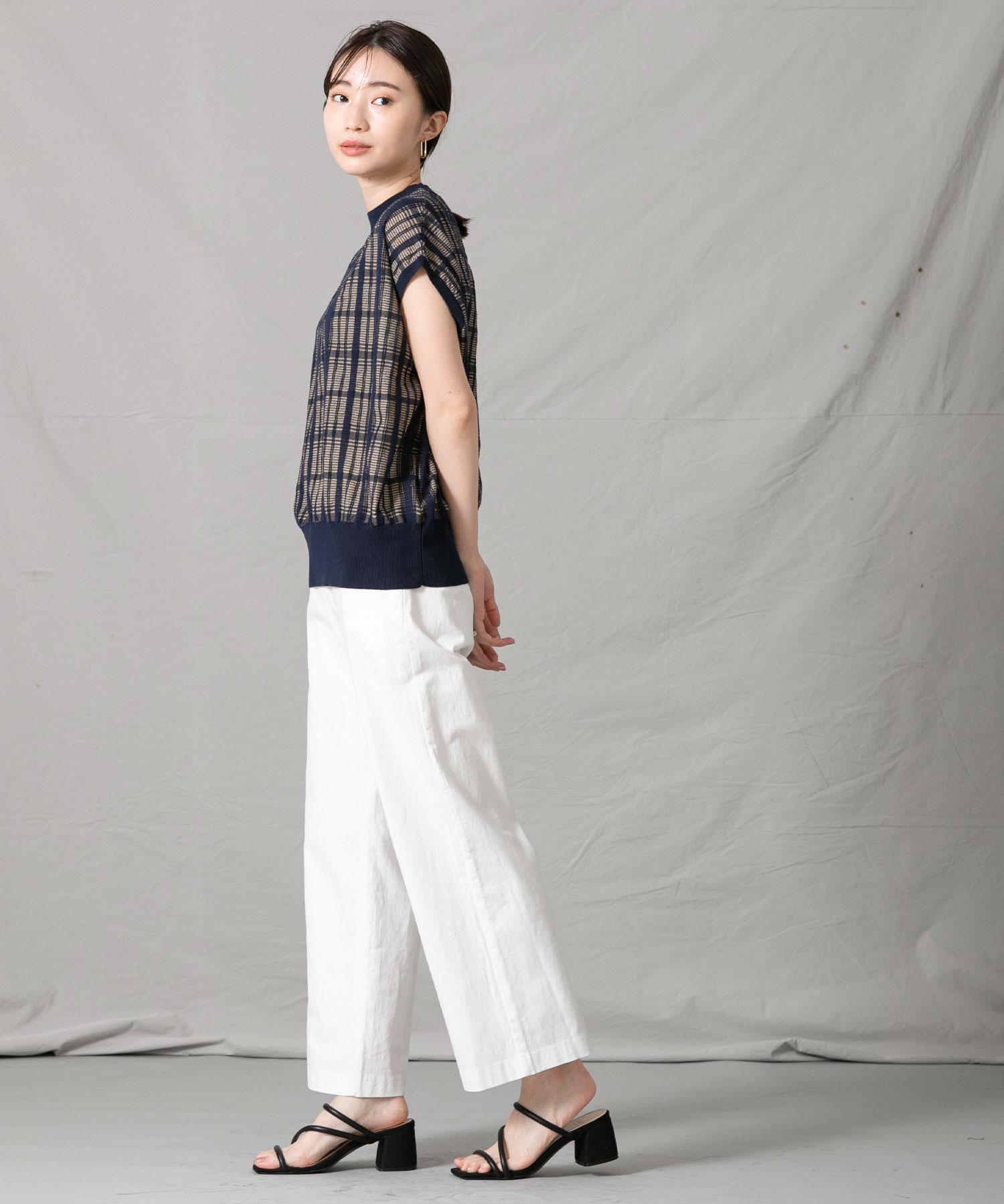 最短即日発送 ニット ブラウン レディース 配色すかしチェックベストニット 秋 ネイビー 夏 ブラック チェック ベージュ