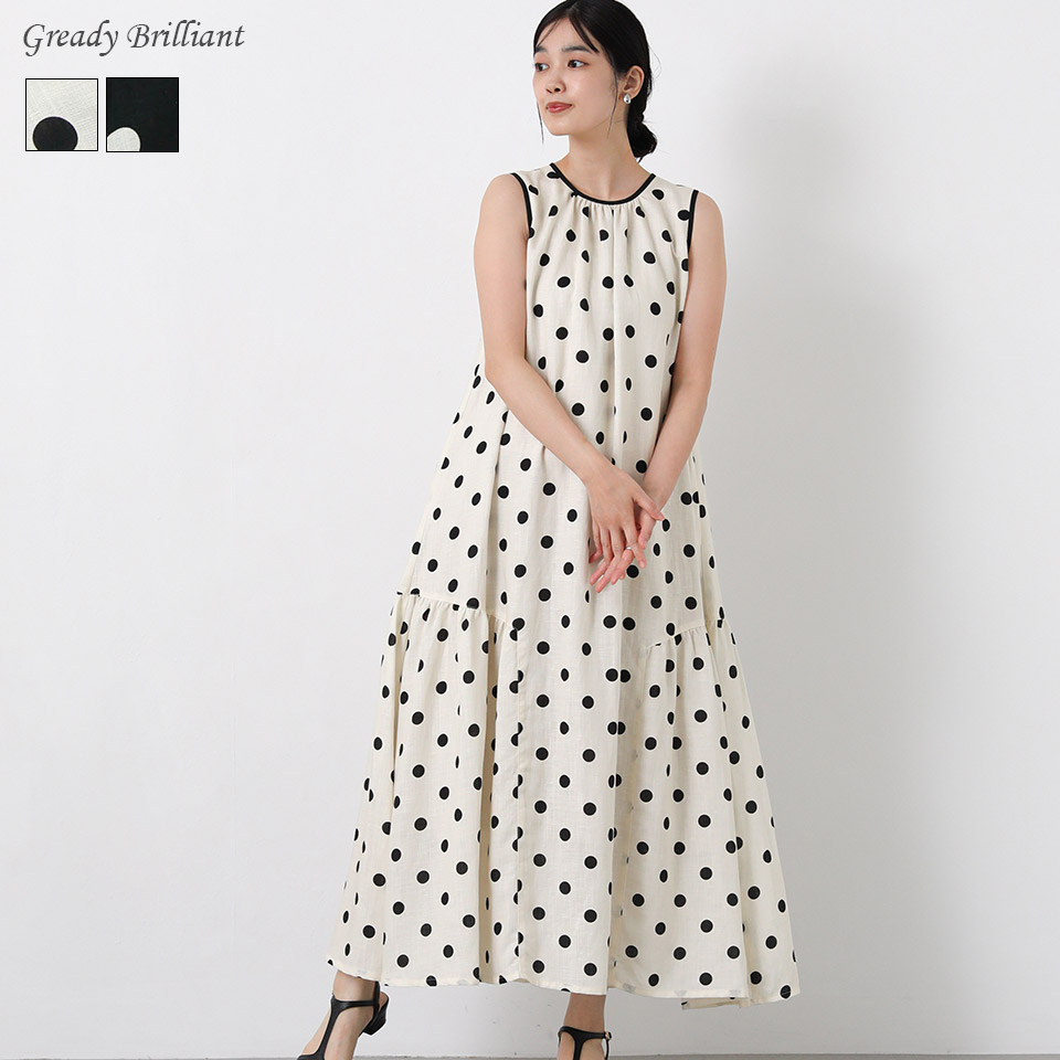 《PRE大売り出し人並み外れた通貨価値》【SALE 20%OFF】グレディブリリアン 麻コインドットマキシワンピース