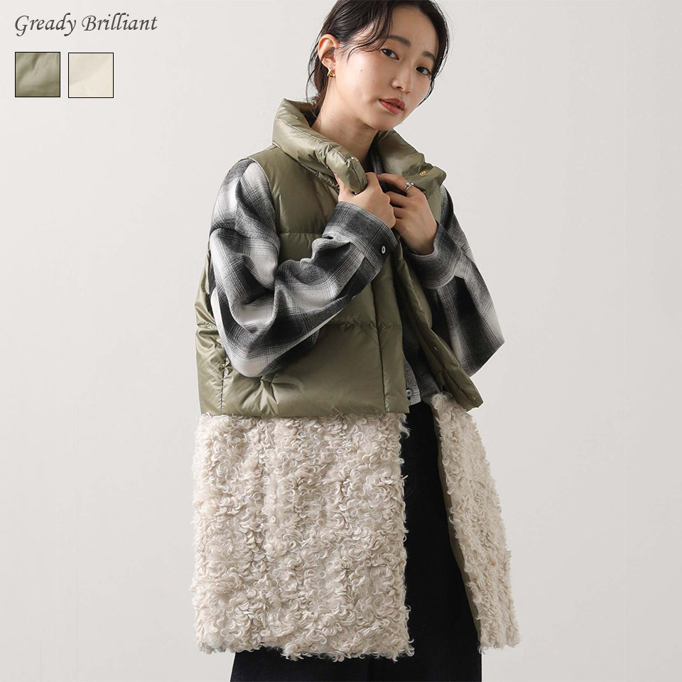 グレディブリリアン エコファー衿付きベスト ジップアップ 38 グレー グレディブリリアン Gready Brilliant エコファー衿付きベスト ジップ
