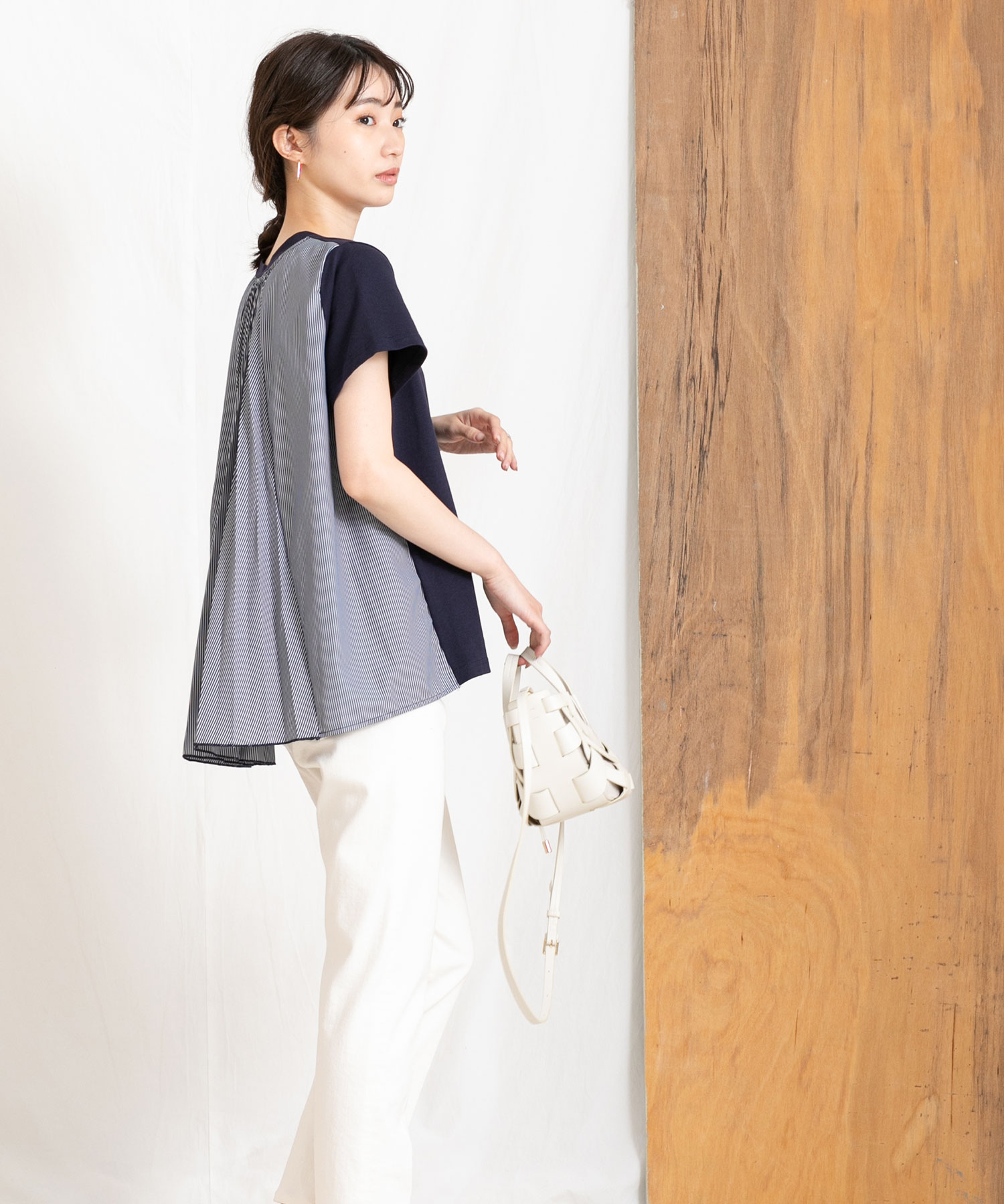 最短即日発送 カットソー tシャツ b異素材プリーツ半袖tシャツ 春 夏 半袖 グレー レディース ネイビー 最短即日発送 カットソー tシャツ b異素材プリーツ半袖tシャツ 春 夏 半袖 グレー レディース ネイビー