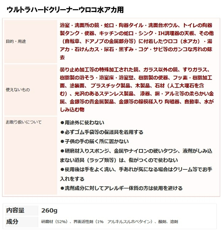 贈り物 ウルトラハードクリーナー ウロコ 水アカ用 260ｇ 水あか 鏡のウロコの除去に www.medicare.co.th