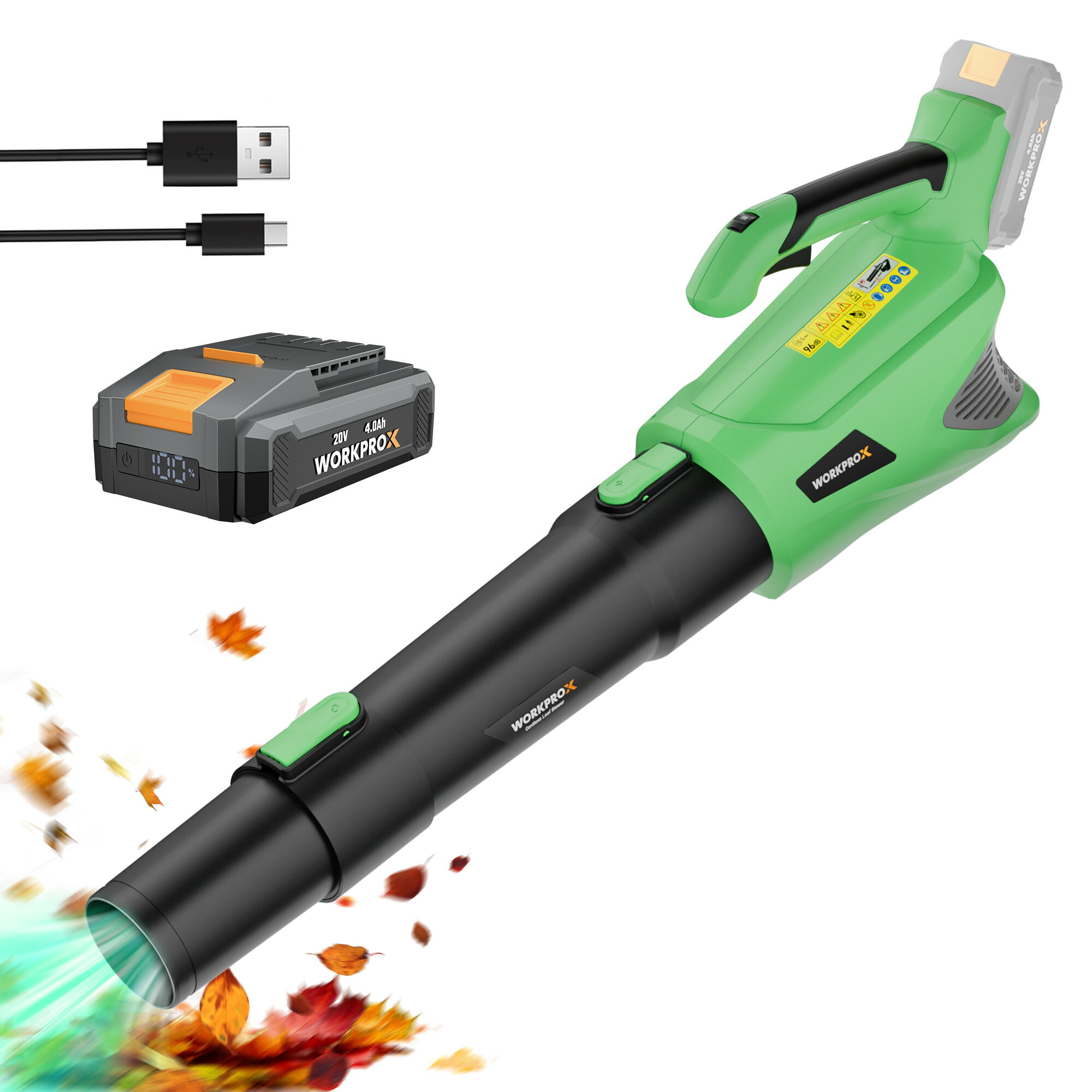 WORKPROX ブロワー 電動ブロアー 申し受ける式ブロワー ブロアー 20V コードレス 【4.0Ah バッテリ一付き添い人】 豪然たる 17500rpm 約14m?/時間いけ図図しい量 5座標軸風量合わせる 積もった雪を取り除く 車の雪を吹き飛ばし 洗車 落ち葉 庭掃き出す 水滴飛ばし 網戸 掃き出す ガーデニング