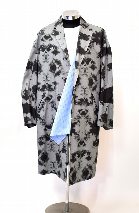 【新品同様】MISTERGENTLEMAN (ミスタージェントルマン) MESH LAYERED TIE DYE REVERSIBLE COAT メッシュレイヤード タイダイ柄 リバーシブル コート 絞り染め チェスター ダスター ショップコート GREY×BLACK M Mr.GENTLEMAN　【中古】おしゃれ