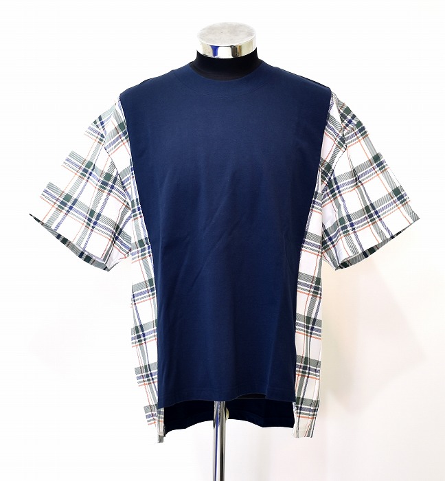 【新品】 MISTERGENTLEMAN (ミスタージェントルマン) SWITCHED TEE スイッチド Tシャツ S/S 半袖 切替 チェック ドッキング NAVY CHECK WHITE Mr.GENTLEMAN L MADE IN JAPAN カットソー おしゃれ ストリート アメカジ
