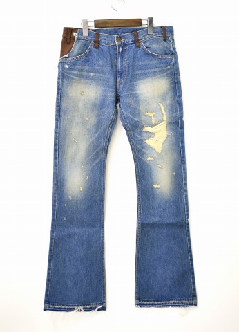【新品】 UTAKI (ウタキ) RE-MAKE FLARE DENIM PANTS INDIGO/BROWN リメイクフレアデニムパンツ M　ジーパン　JEANS ジーンズ ボトム レザー｜used select shop Greed