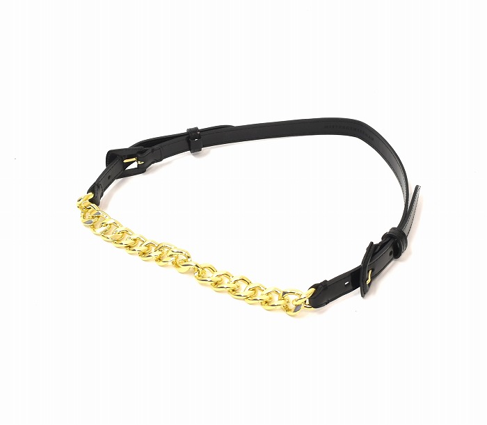 【新品負けず劣らず】 MISTERGENTLEMAN (旦那士君子)  CHAIN BELT チェーン店 胴締め LEATHER なめし革 COW  BLACK×GOLD FREE  Mr.GENTLEMAN 【中古】